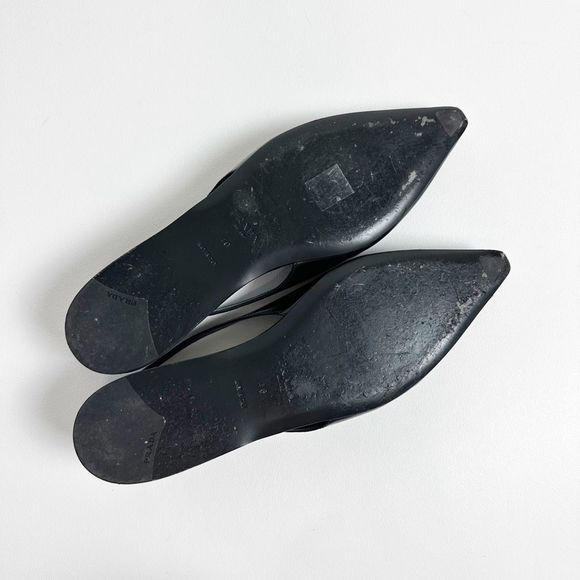 PRADA Black Slingback Ballet Flats 40 US 9.5 Point Toe Logo Flat Brushed Leather - Picture 14 of 15